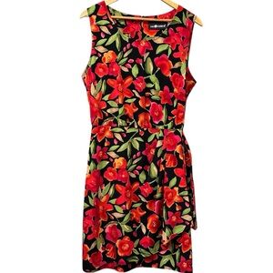 vibrant 90s floral faux wrap style dress, size 16
